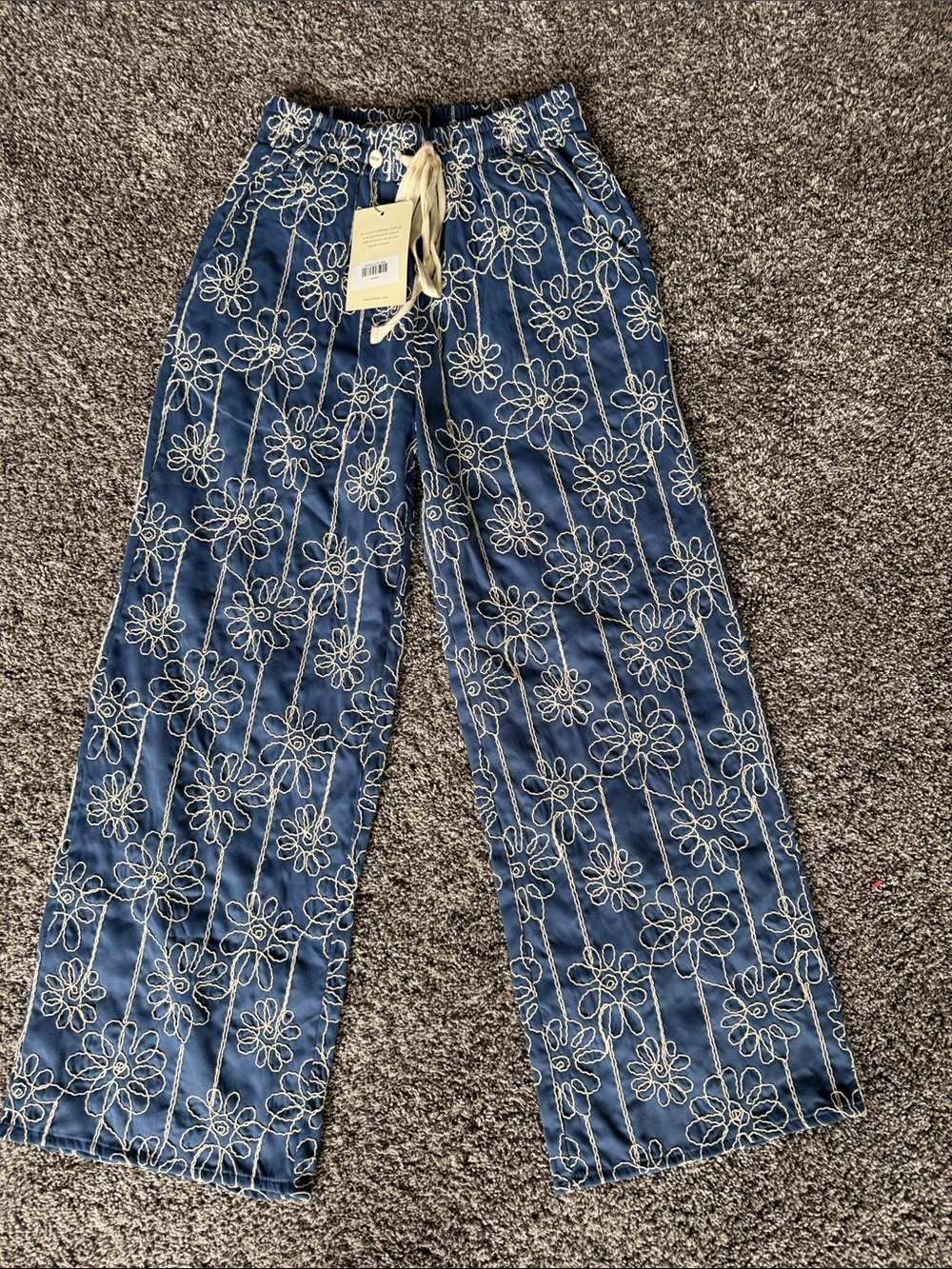 Blue Floral Wide-Leg Women's Jeans